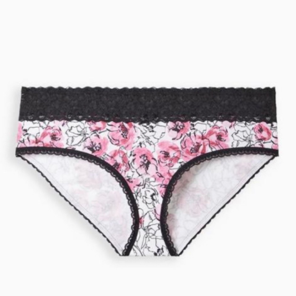 🆕 White Pink Floral Lace Cotton Trim Hipster Panty 1 1X 14 16 NWT Torrid New!